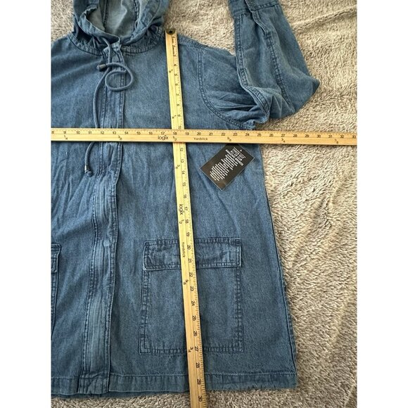 Woman Within Jacket Womens L 18/20 Blue Full Zip Hoodie Denim Jean Chore Field - Picture 10 of 14